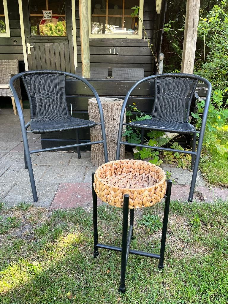tuinset 2 zwarte bistro stoeltjes tuinstoel, Gebruikt, Stoel, Tuinset, Ophalen