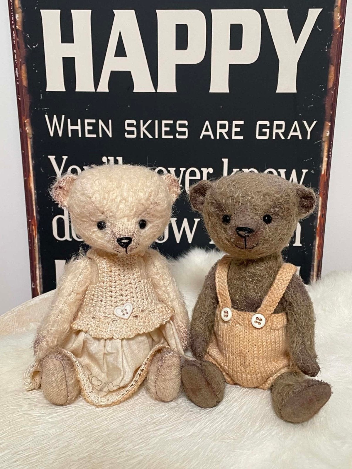 Een prachtig duo gedetailleerde artist mohair teddybeertjes, Ophalen of Verzenden, Zo goed als nieuw, Stoffen beer, Overige merken