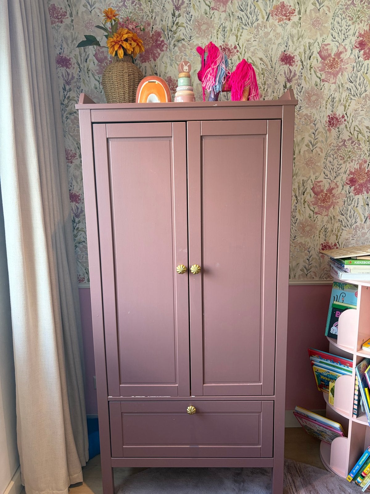 Roze kledingkast met lade, Gebruikt, Kast, 105 cm of meer, Ophalen of Verzenden