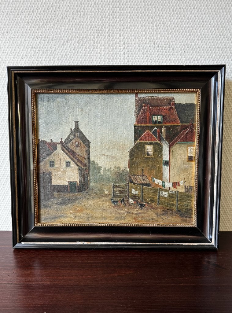 Antiek Gesigneerd Schilderij, Straatbeeld, 1925, Jole, Doek, Antiek en Kunst, Kunst | Schilderijen | Klassiek, Nederlandse school