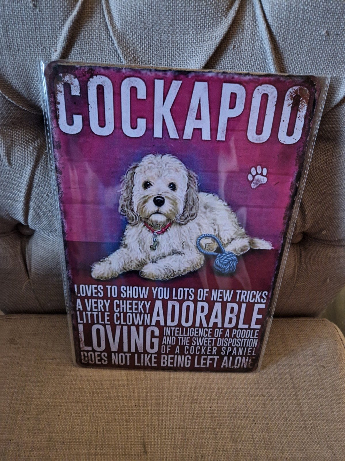 Cockapoo white wandbord, Huis en Inrichting, Woonaccessoires | Tekstborden en Spreuken, Nieuw, Ophalen of Verzenden