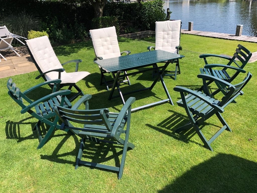 Tuinset Gardilux, tafel, 7 stoelen. Alles inklapbaar, Ophalen, Gebruikt, Tuinset, Eettafel