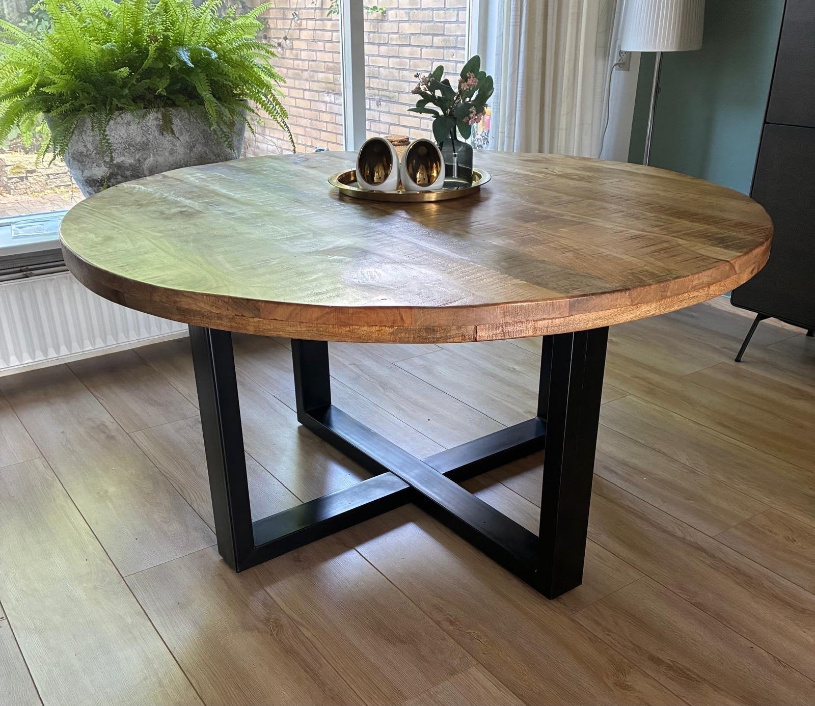 Ronde eettafel, Ophalen, 100 tot 150 cm, Rond, Zo goed als nieuw