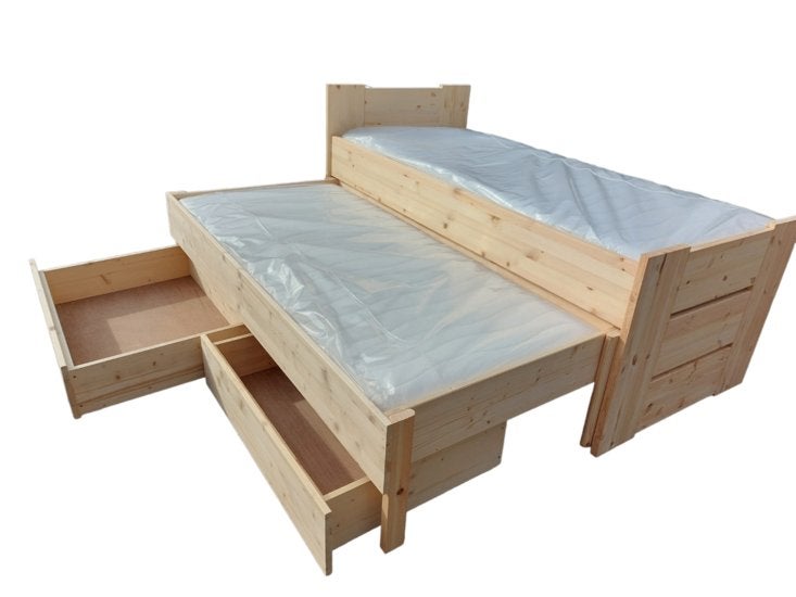 1-persoonsbed HARMEN met onderbed en 2 laden, 85 tot 100 cm, Nieuw, Ophalen of Verzenden, Matras