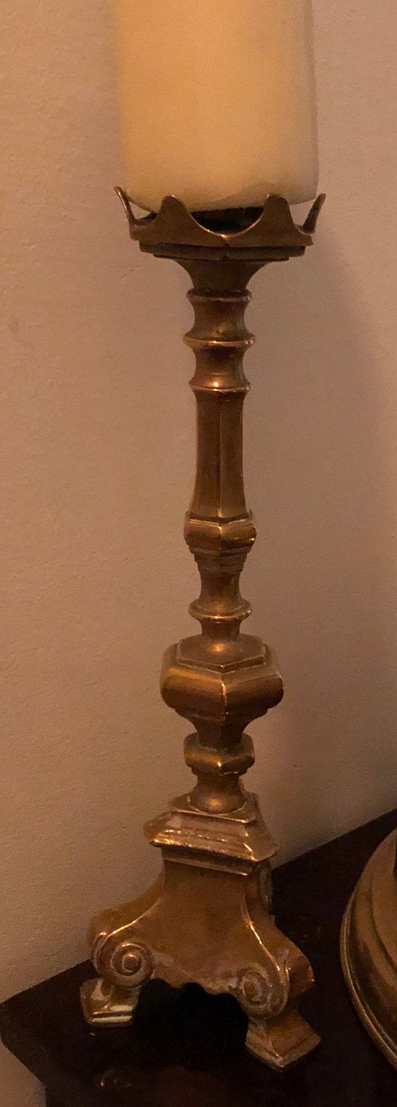 Antieke koperen kerk kandelaar, Antiek en Kunst, Ophalen of Verzenden, Koper of Brons