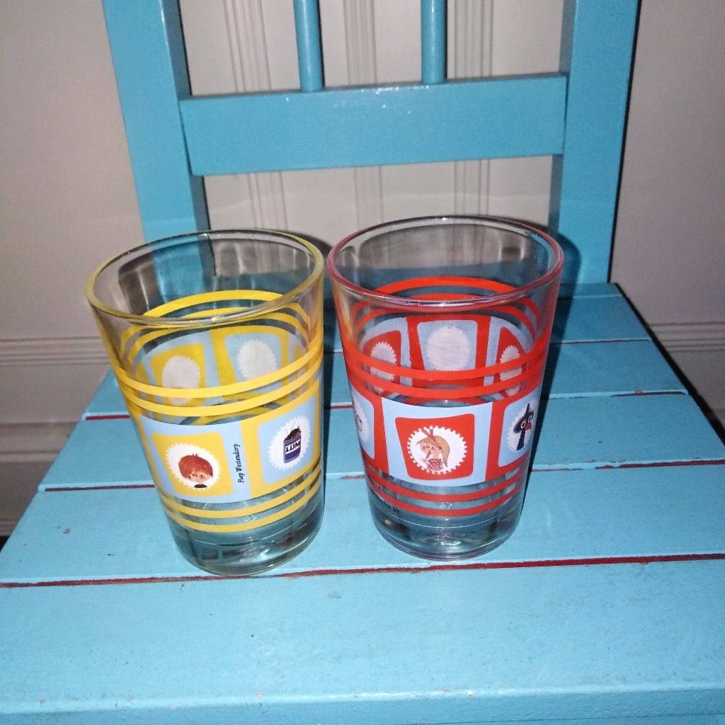 Pluk van de Petteflet Fiep Westendorp glaasje rood en geel, Ophalen, Glas of Glazen, Gebruikt, Glas