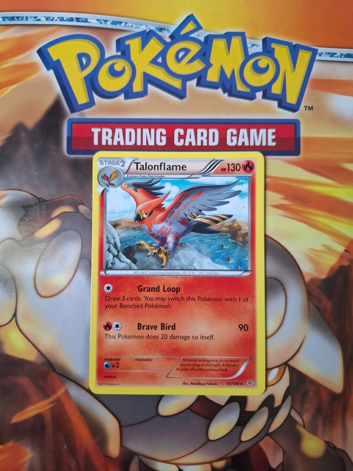 Talonflame 15/108 XY Roaring Skies nm rare pokemon kaart, Ophalen of Verzenden, Zo goed als nieuw, Losse kaart