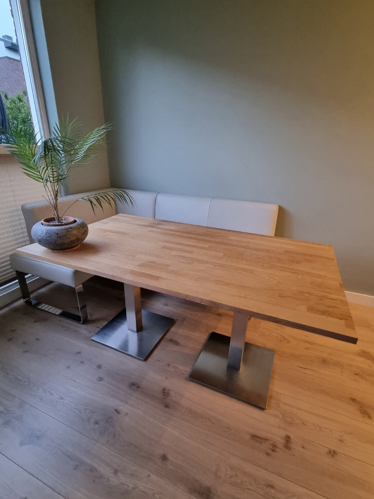 Eikenhouten eettafel (160x90) met metalen onderstel, Huis en Inrichting, Tafels | Eettafels, Ophalen, Modern, Industrieel, 50 tot 100 cm
