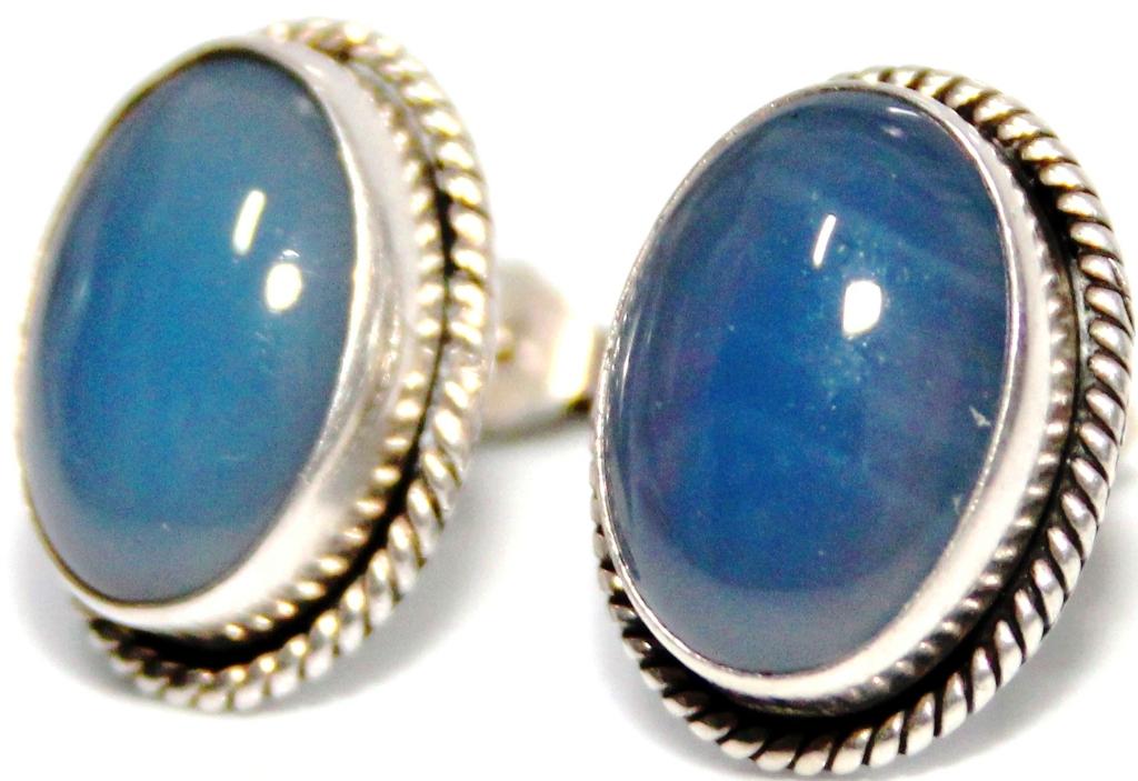 Paar Prachtige 925 Zilver & Blauwe Chalcedoon Oorbellen, Sieraden, Tassen en Uiterlijk, Antieke sieraden, Ophalen of Verzenden