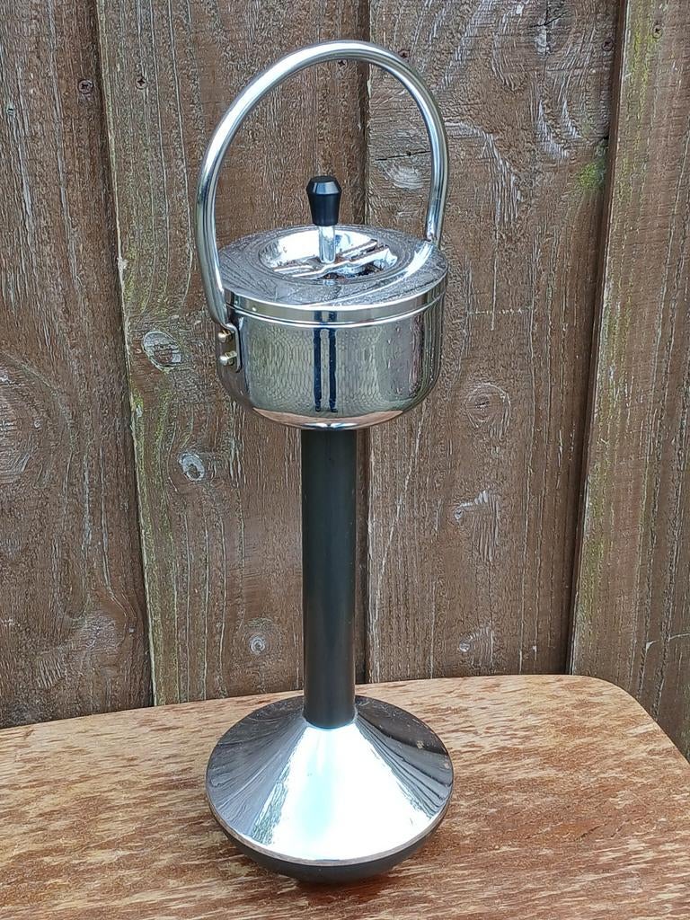 Vintage Staande Asbak - Chroom en Zwart Design, Ophalen of Verzenden, Gebruikt, Asbak