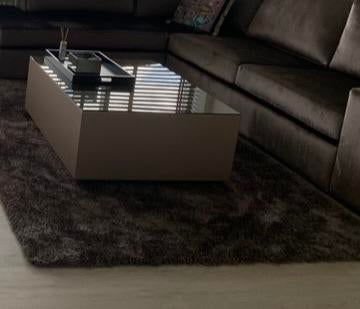 PUUUR Vierkante salontafel met glasplaat en lade, Ophalen, 100 tot 150 cm, Vierkant, 50 tot 100 cm