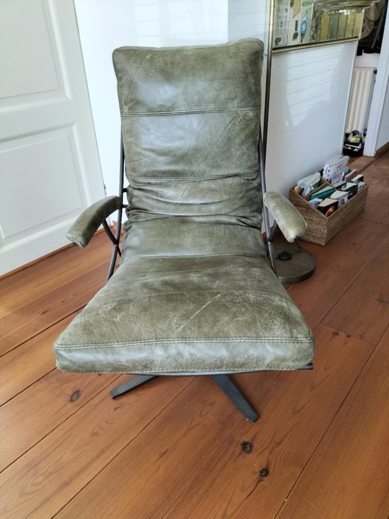 Leren draaifauteuil olijfgroen, Ophalen, Gebruikt, Modern, Industrieel, 75 tot 100 cm