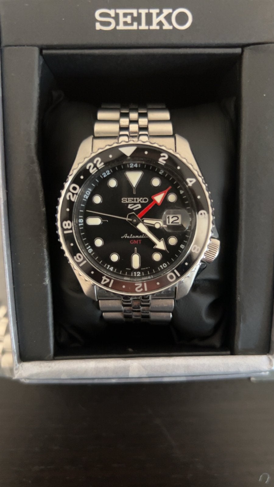 Seiko 5 Sports GMT SSK001K1 - Zwart - Zo goed als nieuw, Seiko, Staal, Polshorloge, Ophalen of Verzenden