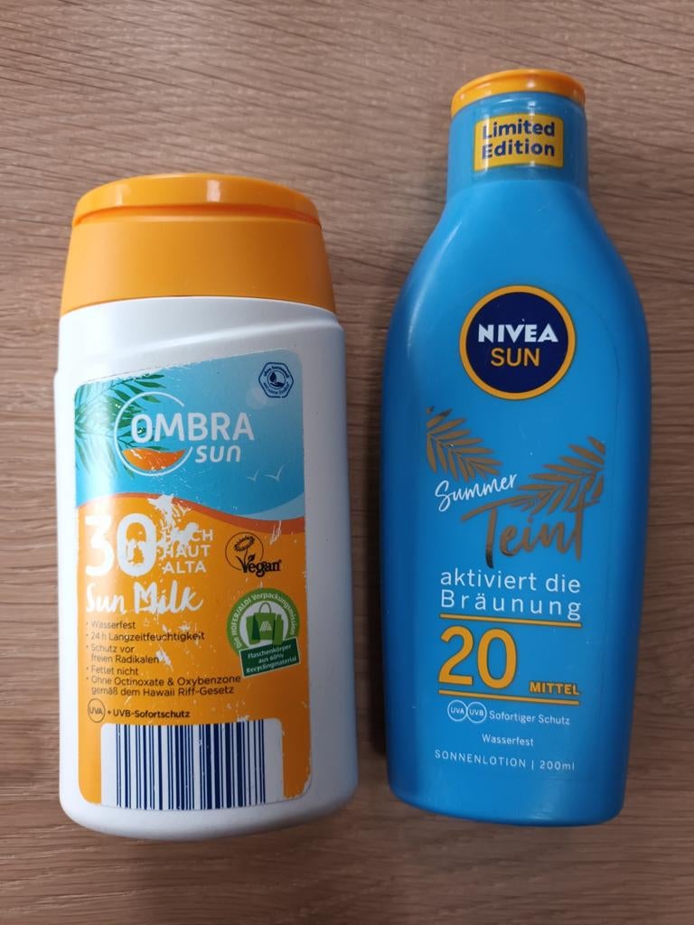 Gratis geopende zonnebrand nivea spf 20 ombra sun 30 geopend, Ophalen of Verzenden, Gebruikt, Zonnebrand of After Sun