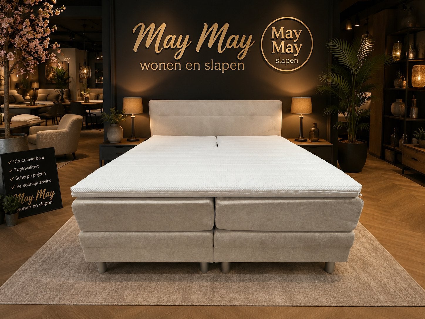 Boxspring Elektrisch 180x210 Beige stofDirect/Leverbaar
