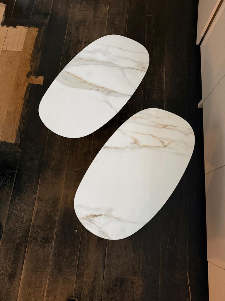 Marmer bijzettafel neolith keramiek blad massief, Huis en Inrichting, Tafels | Bijzettafels, Ophalen, 55 tot 75 cm, Ovaal, Overige materialen