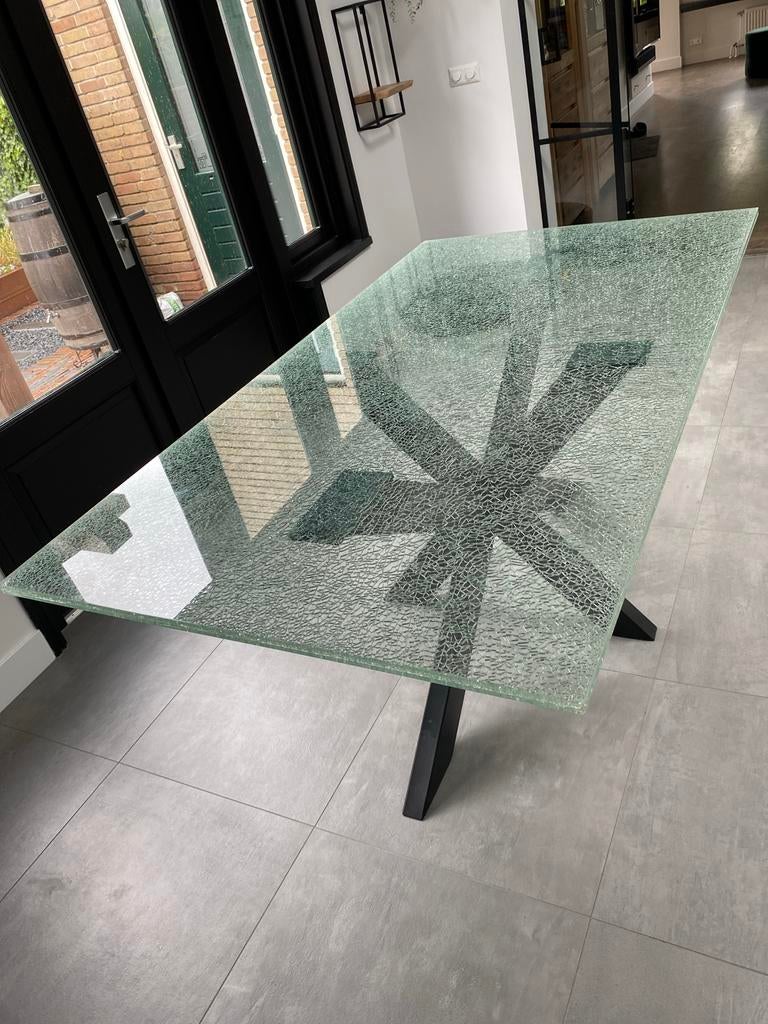 Craquelé tafelblad zonder onderstel, Ophalen, Gebruikt, 50 tot 100 cm, Glas