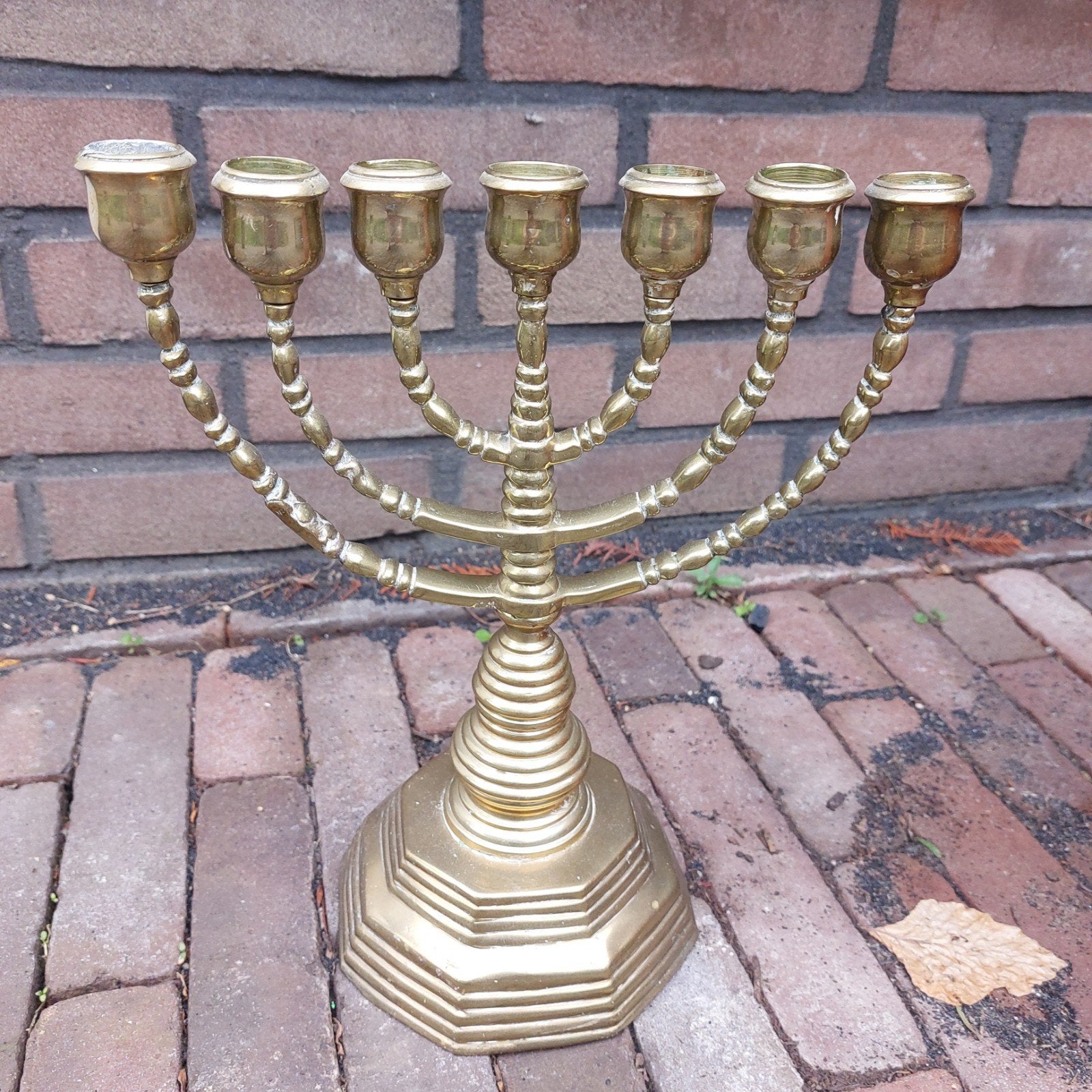 Antieke Messing Menorah - 7-armige Kandelaar, Ophalen of Verzenden, Koper of Brons