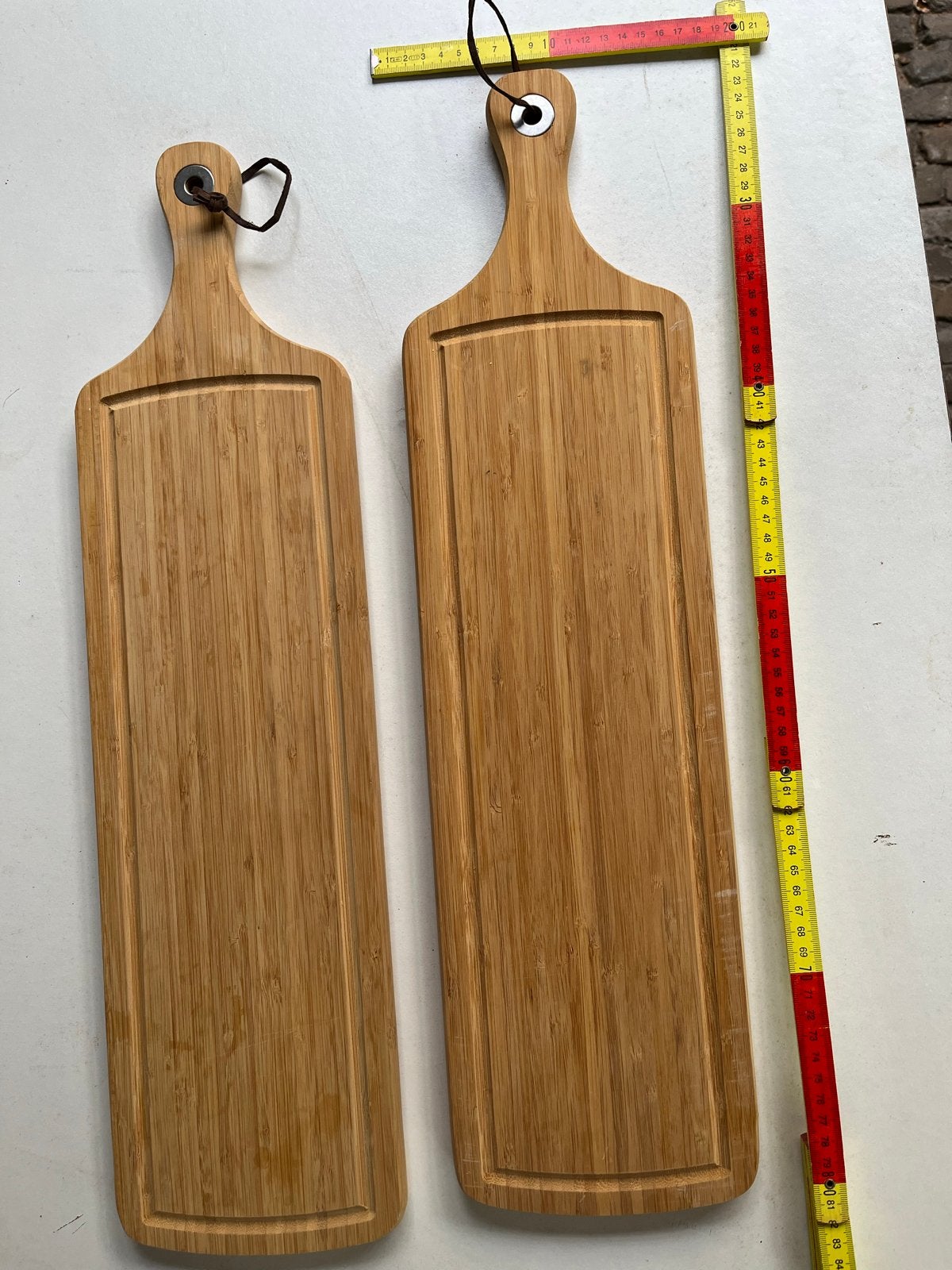 Set van 2 bamboe snij-/serveerplanken, Gebruikt, Hout, Snij-/serveerplank, Ophalen of Verzenden