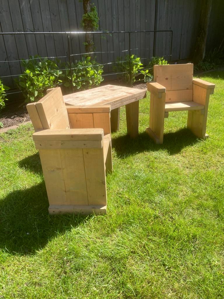 Steigerhouten kinderzitje met tafel - Zithoogte 30cm, Tuin en Terras, Picknicktafels, Ophalen, Gebruikt, Rechthoekig, Hout
