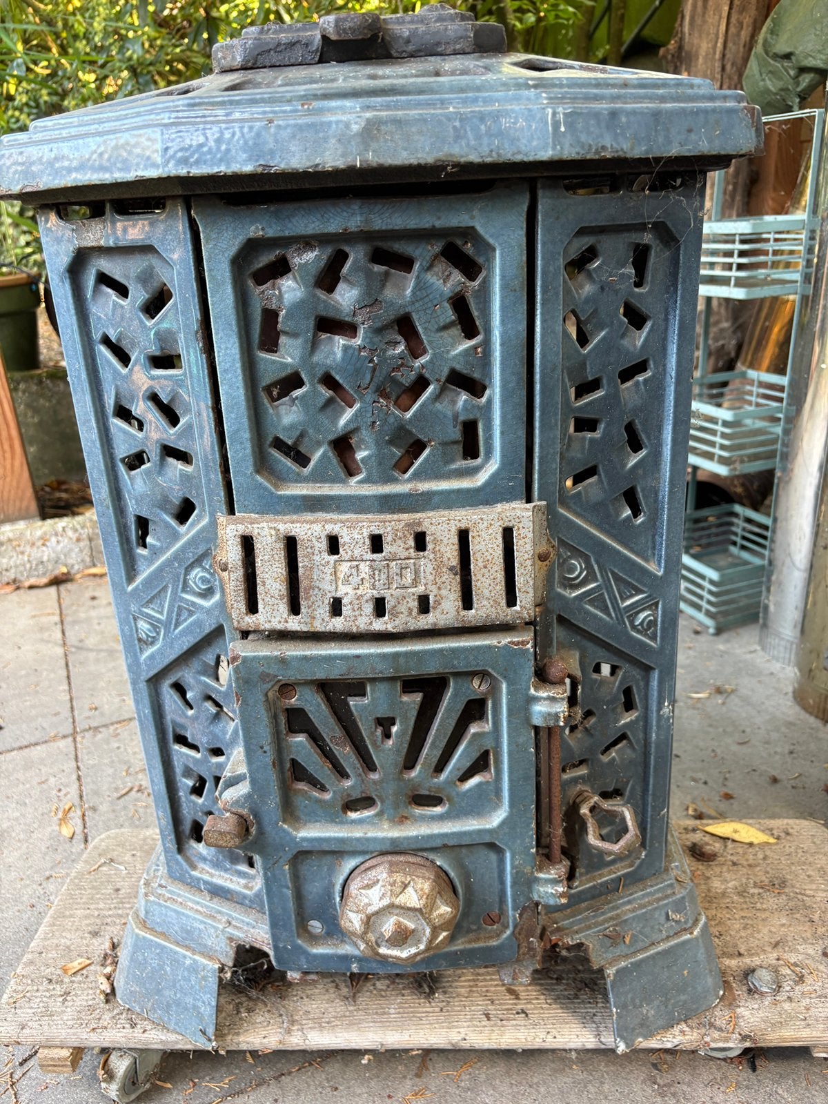 Leuk frans art deco kacheltje van Godin, Ophalen, Gebruikt, Houtkachel, Vrijstaand