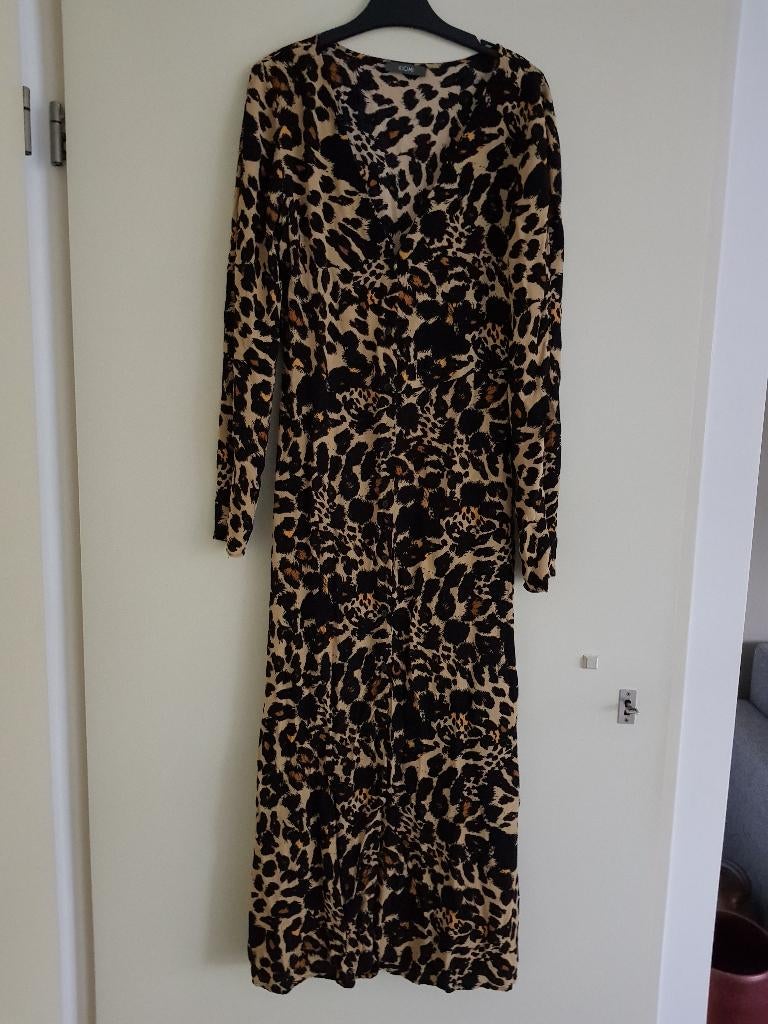Lange jurk met tijgerprint -- maat 36 / S -- merk: Kiomi, Kleding | Dames, Bruin, Kiomi, Ophalen of Verzenden, Zo goed als nieuw