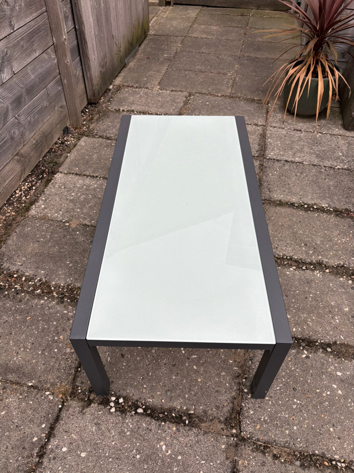 Nieuwe buiten salontafel met glasplaat, Ophalen, Nieuw, Rechthoekig, Aluminium