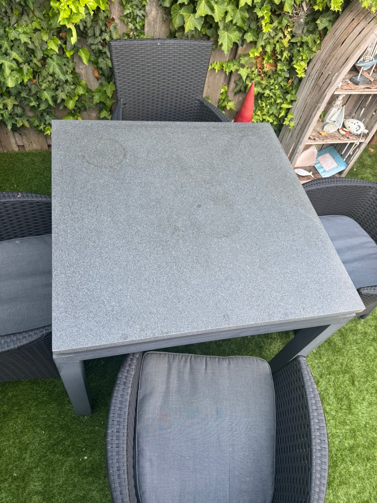 Eettafel, natuursteen blad, 4 stoelen, Ophalen, Gebruikt, Eettafel, Tuinset