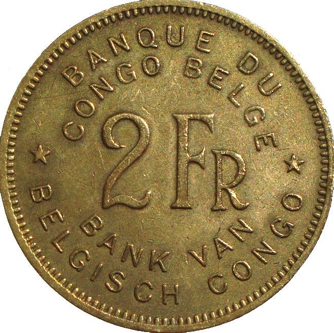 Belgisch-Congo 2 francs 1946, Ophalen of Verzenden, Overige landen, Losse munt