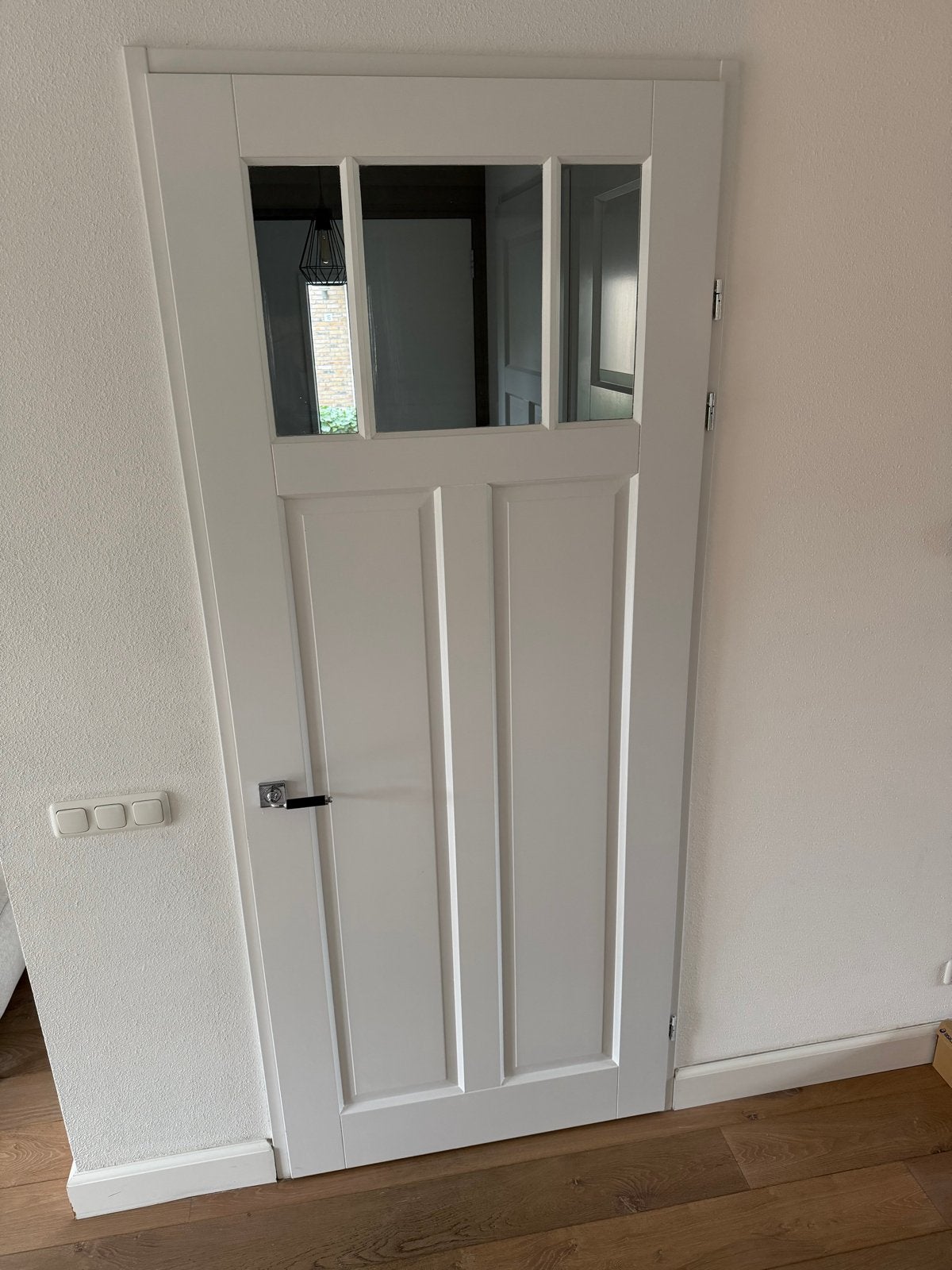 Witte binnendeur met glaspanelen, Ophalen, Gebruikt, 80 tot 100 cm, 215 cm of meer
