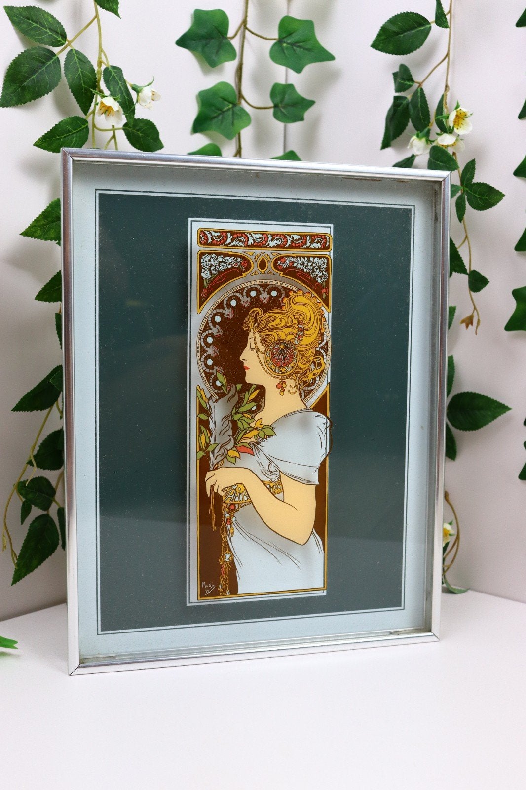 Alphonse Mucha foto met lijst, Ophalen of Verzenden, Glas, Fotolijst