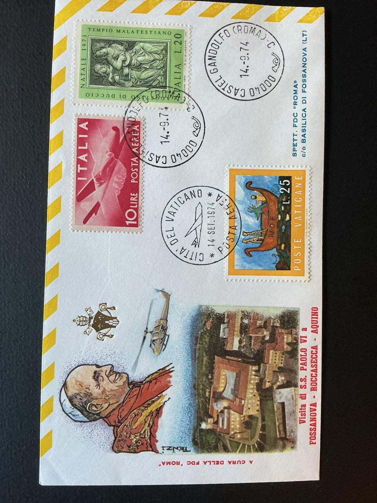 390. Vaticaanstad en Italië FDC - Paus Paulus VI bezoek, Verzenden, Italië, Gestempeld