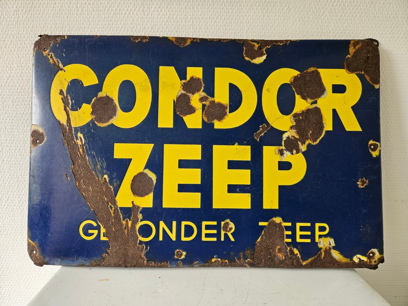 Antiek Condor Zeep Emaille Reclamebord - Roestig, Ophalen of Verzenden