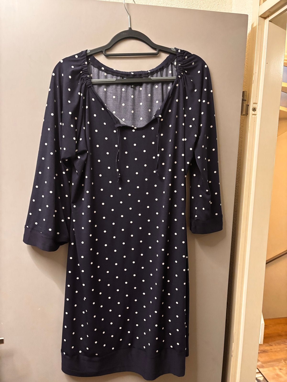 Blauwe polkadot jurk - Chris Size maat 2, Ophalen of Verzenden, Gedragen, Maat 46/48 (XL) of groter, Blauw