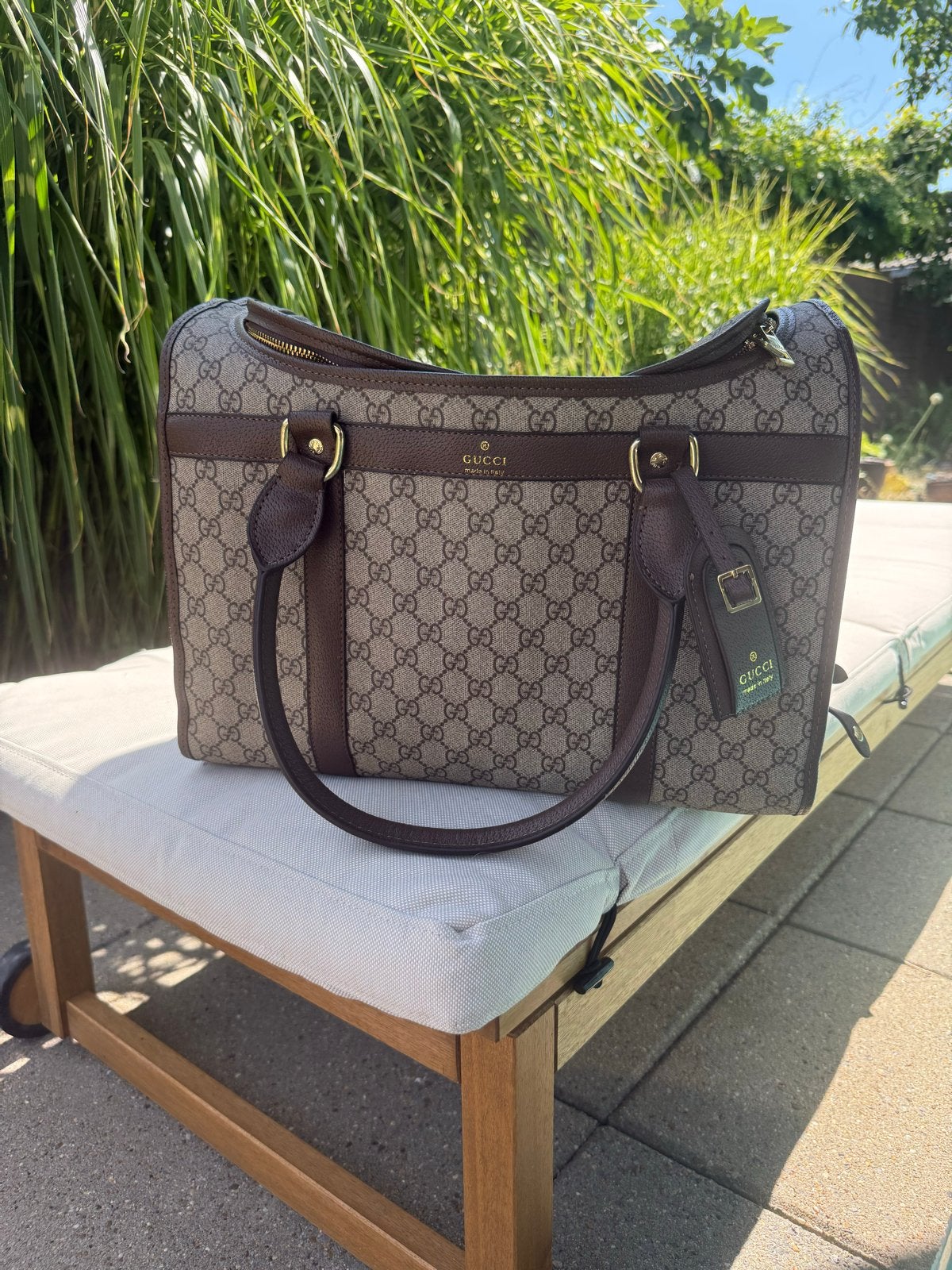 Mooie honden draagtas met gucci print., Ophalen of Verzenden, Zo goed als nieuw, Draagtas/-zak