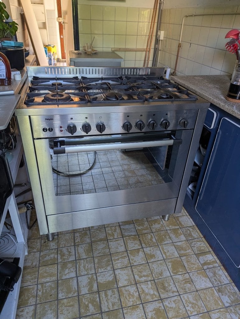 Fornuis met oven, 6 pits Pelgrim zilver, Ophalen, Gebruikt, 60 cm of meer, Gas