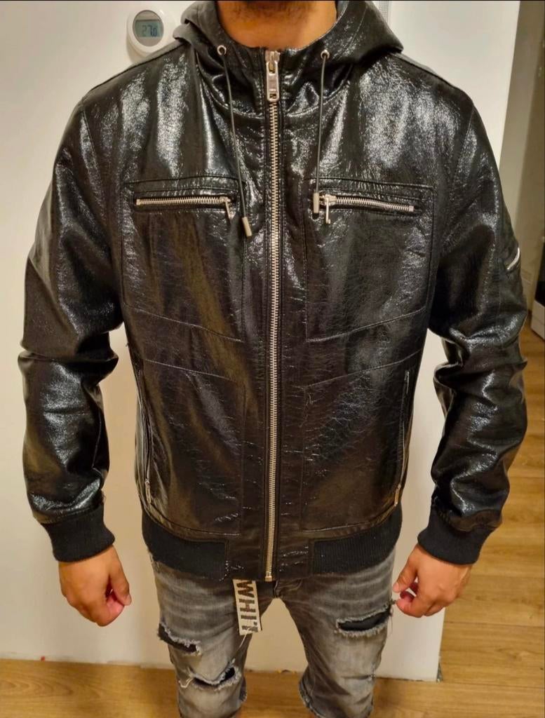 Zara Zomer/Herfst Nep Leren Jasje met Capuchon, Kleding | Heren, Jassen | Zomer, Zara, Zwart, Gedragen, Verzenden