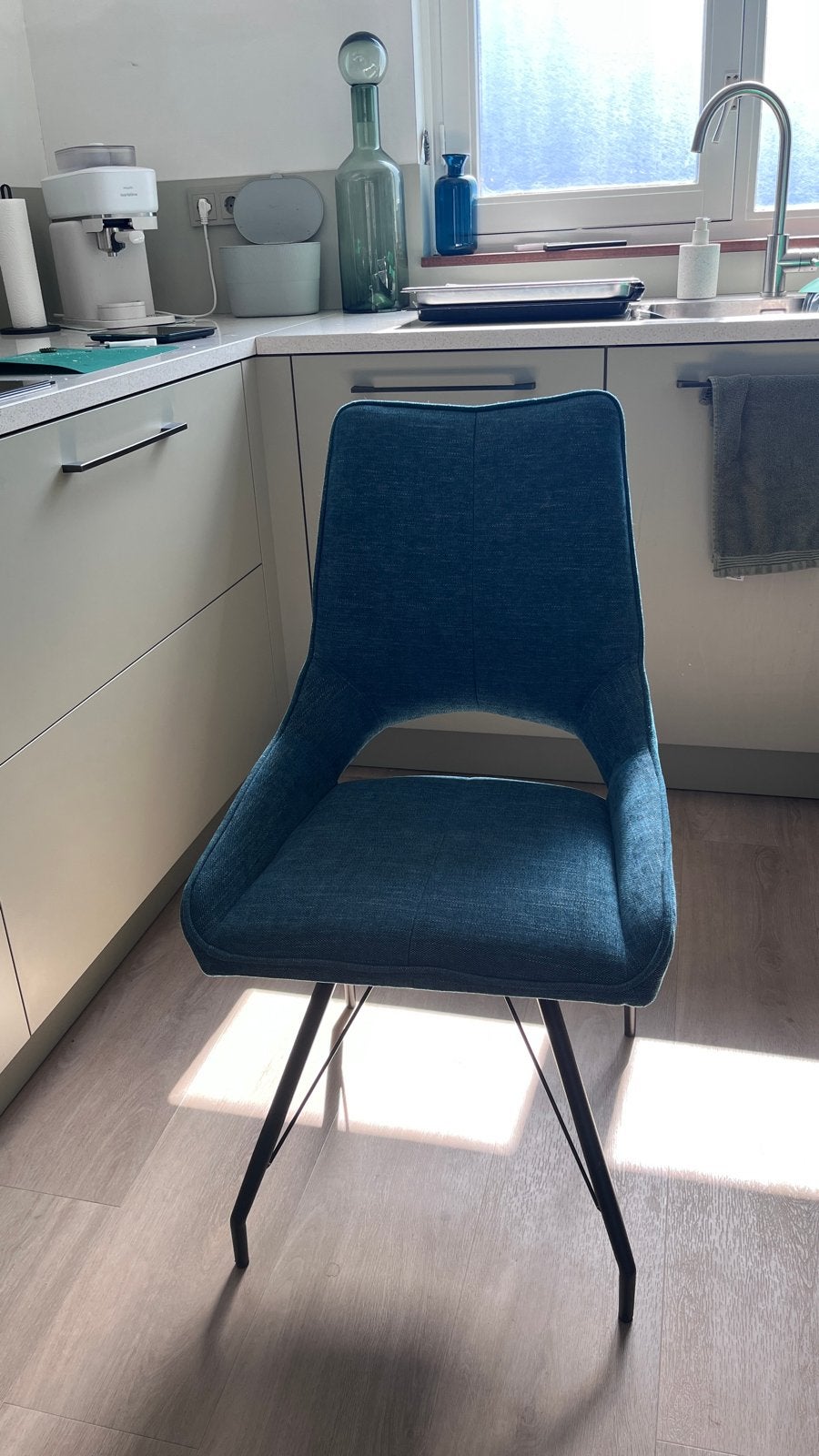 2x De Bommel Eetkamerstoelen Turkoois/Petrolblauw, Ophalen, Twee, Blauw, Zo goed als nieuw