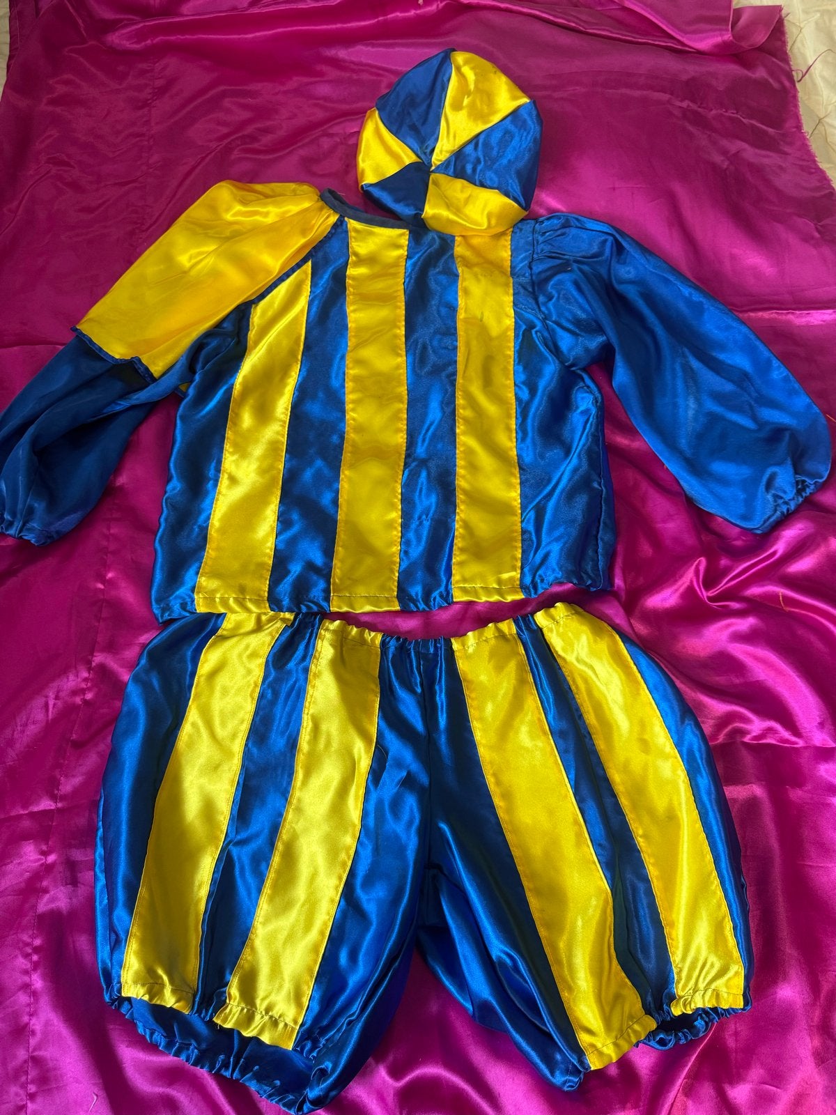 Carnavalskleding Pipo de Clown pak blauw geel maat 122-128, Kinderen en Baby's, Ophalen, Gebruikt, 122 t/m 128, Jongen of Meisje