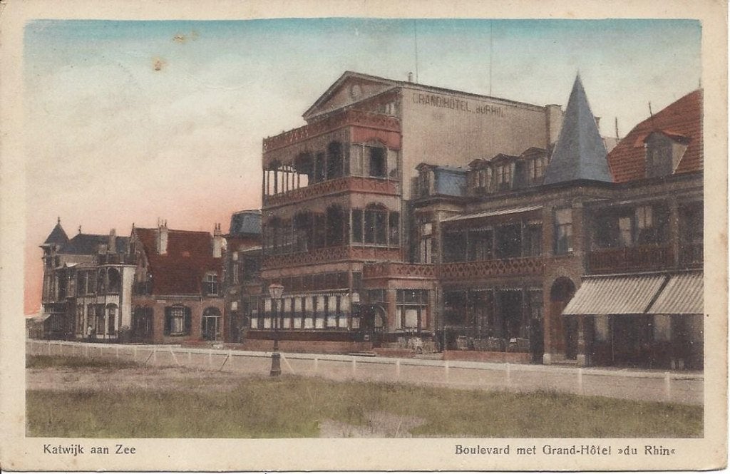 Katwijk aan Zee, Boulevard met Grand Hotel "de Rhin", 1919, Verzamelen, Ophalen of Verzenden, Voor 1920, Gelopen, Zuid-Holland