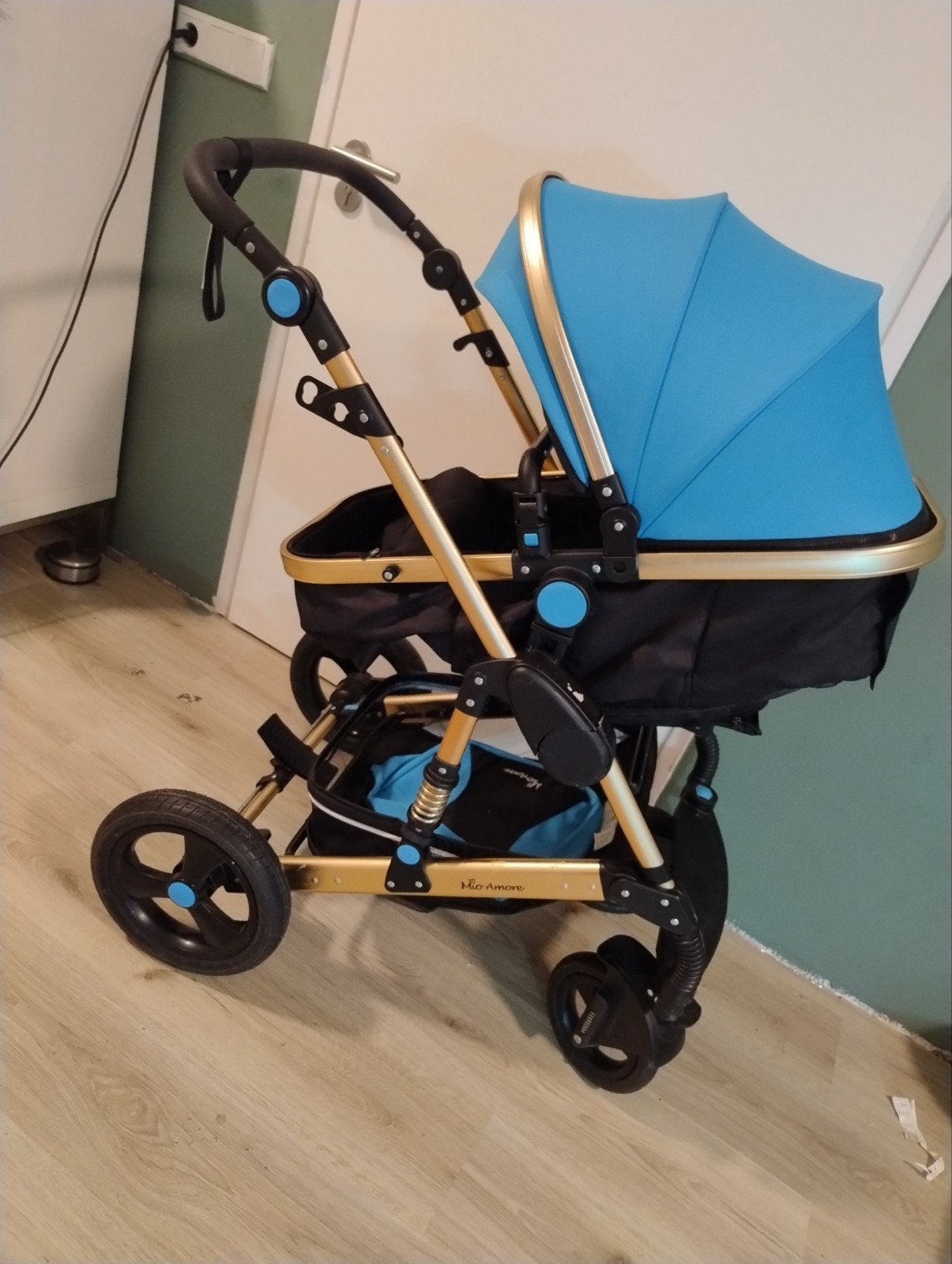 Kinderwagen - Blauw en Goud, Gebruikt, Kinderwagen, Overige merken, Verstelbare duwstang
