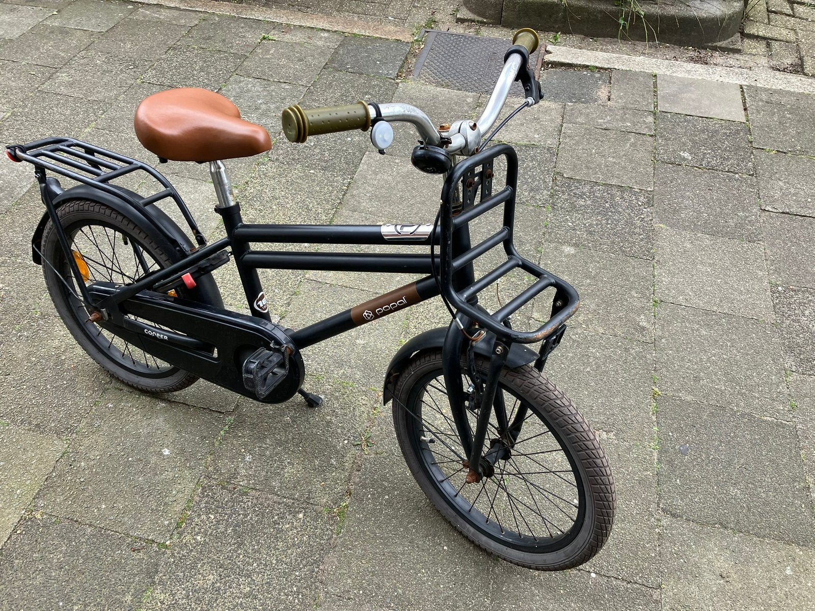 Te koop popal kinderfiets zwart, Ophalen, Gebruikt, Terugtraprem, Minder dan 16 inch