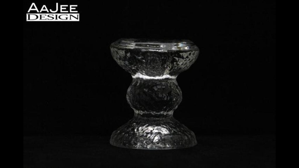 Pukeberg Sweden - Kandelaartje van ijsglas - Scandinavisch, Ophalen of Verzenden, Zo goed als nieuw, Glas, Kandelaar