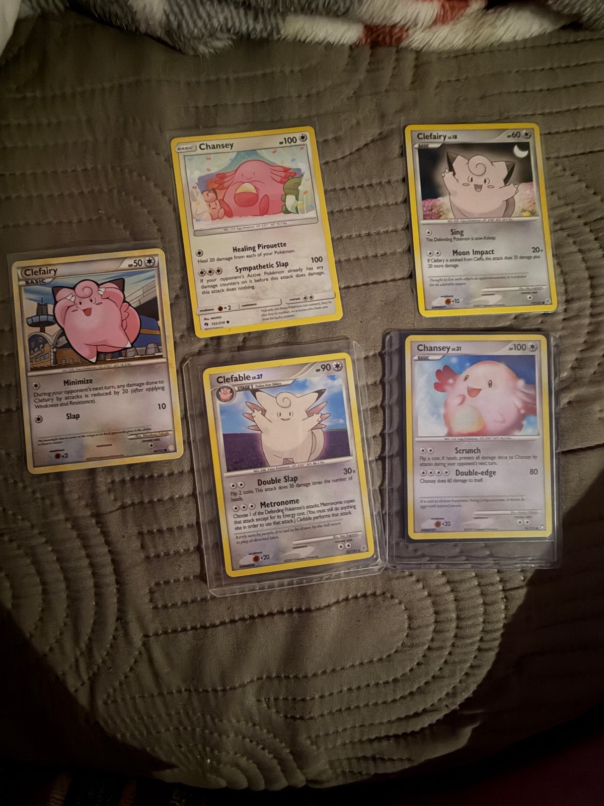 Pokémon kaarten: Clefairy, Clefable, Chansey (5 stuks), Ophalen of Verzenden, Gebruikt, Meerdere kaarten