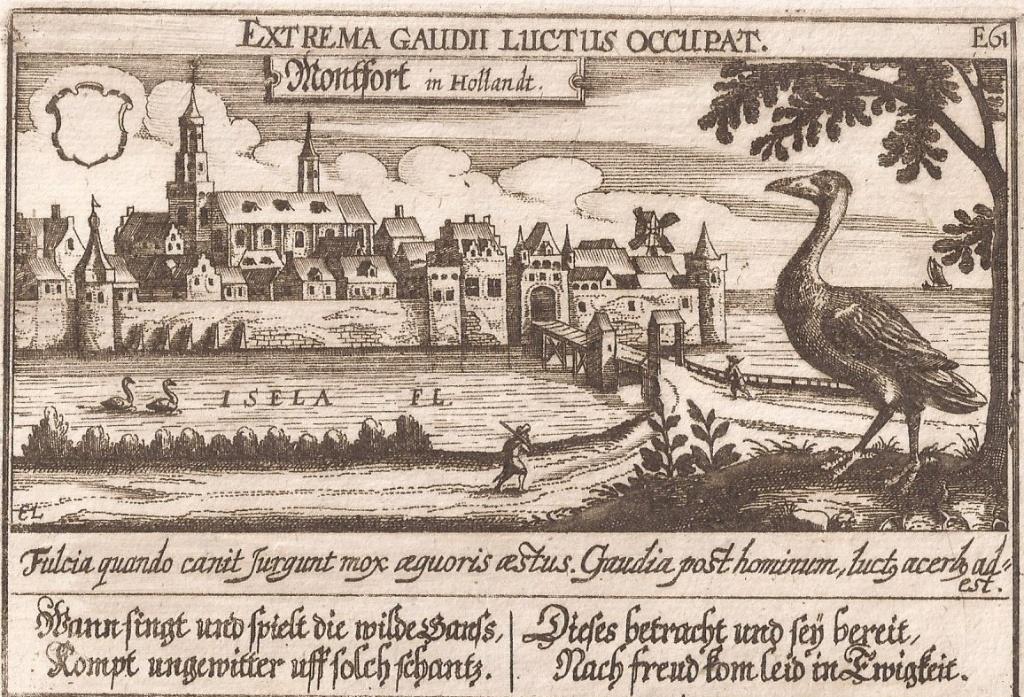 Montfoort Montfort in Hollandt Dan.Meissner 1631 Kopergravur, Antiek en Kunst, 10 cm, Stadsgezicht, 14 cm, 1600 - 1699