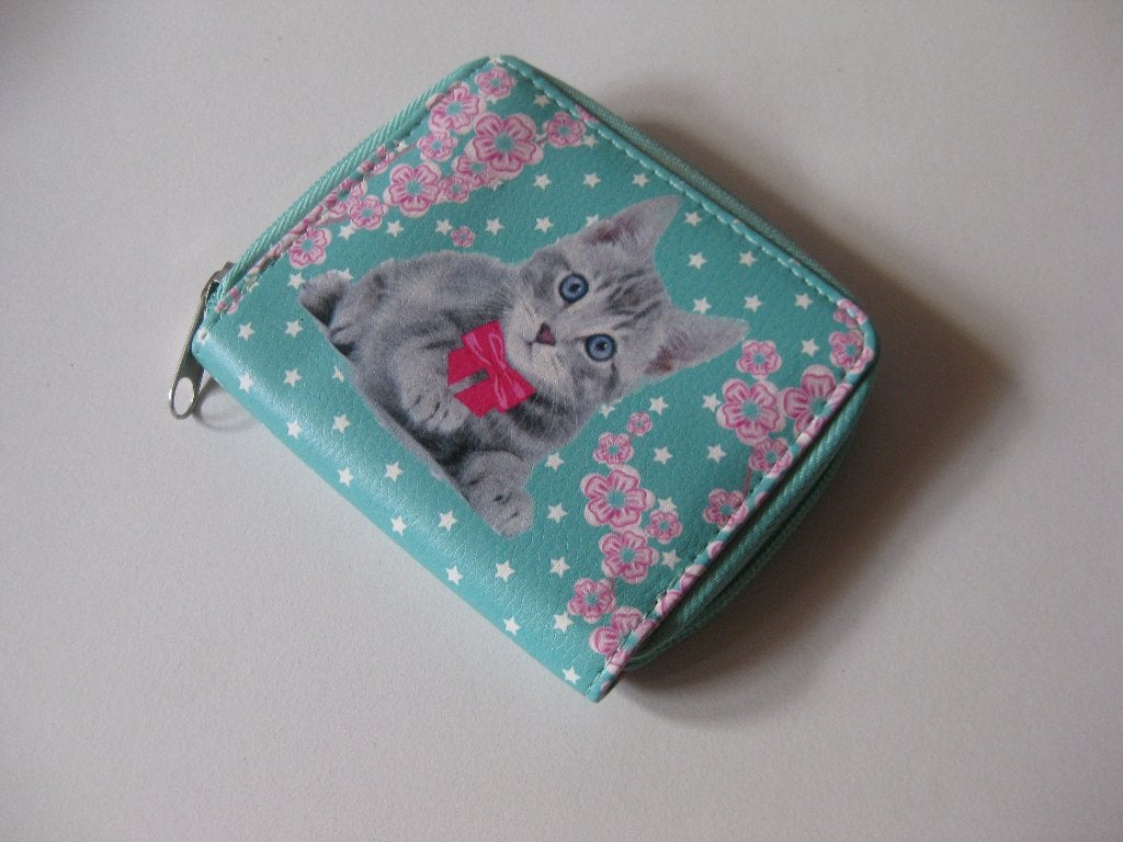 Kleine portemonnee met kitten, bloemen en sterren, Ophalen, Gebruikt, Groen, Overige merken