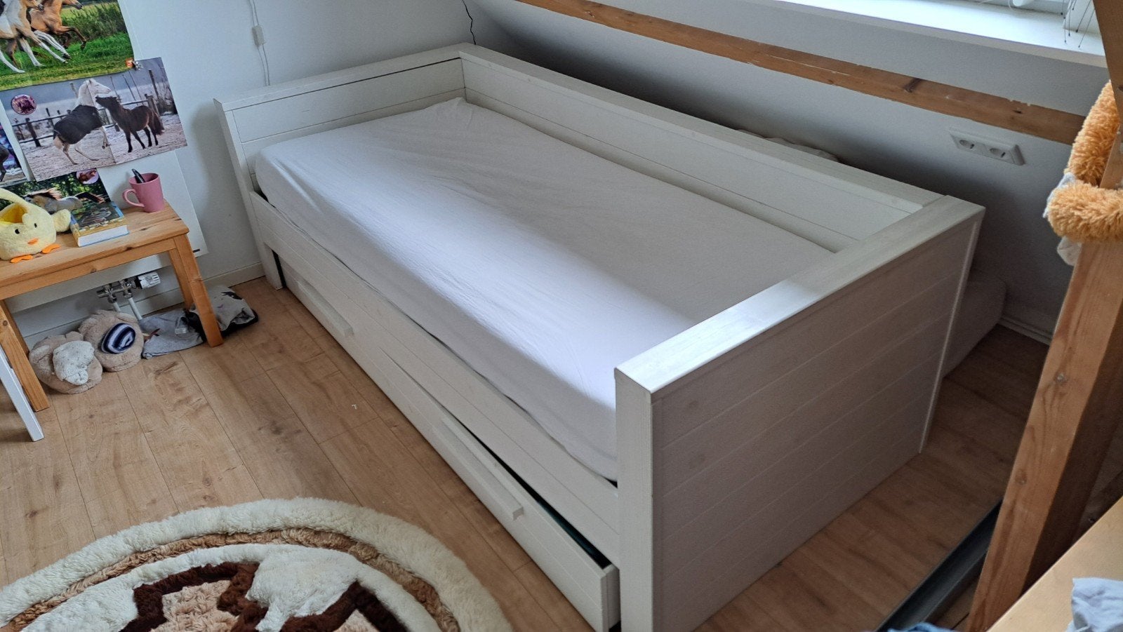 WOOOD Dennis bed 90x200 met lade., Huis en Inrichting, Slaapkamer | Bedden, Gebruikt, 90 cm, Eenpersoons, Wit