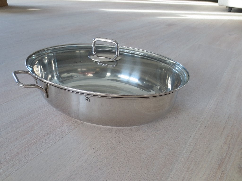 WMF Braadpan met glazen deksel ovaal, Braadpan, Geschikt voor inductie, Ophalen of Verzenden, Zo goed als nieuw