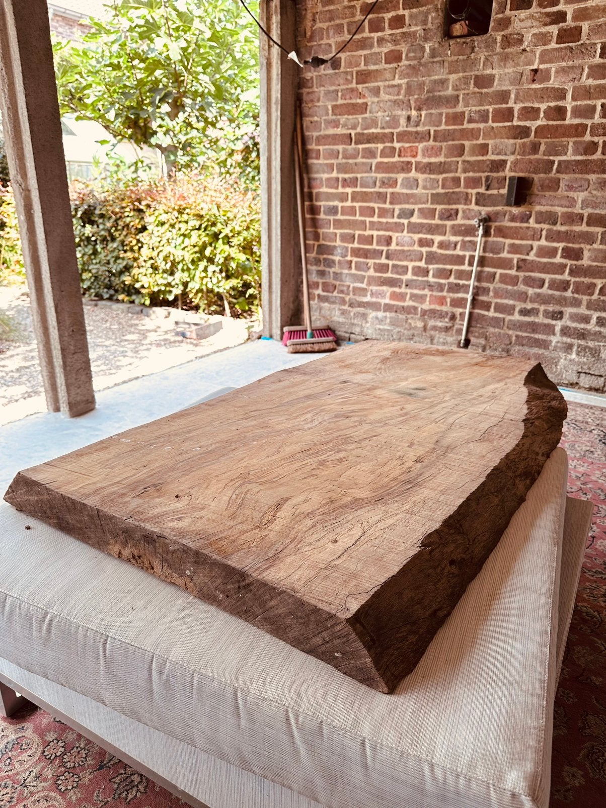 Beuken boomstamtafel blad 130x80x7, Ophalen, 100 tot 150 cm, 50 tot 100 cm, Zo goed als nieuw
