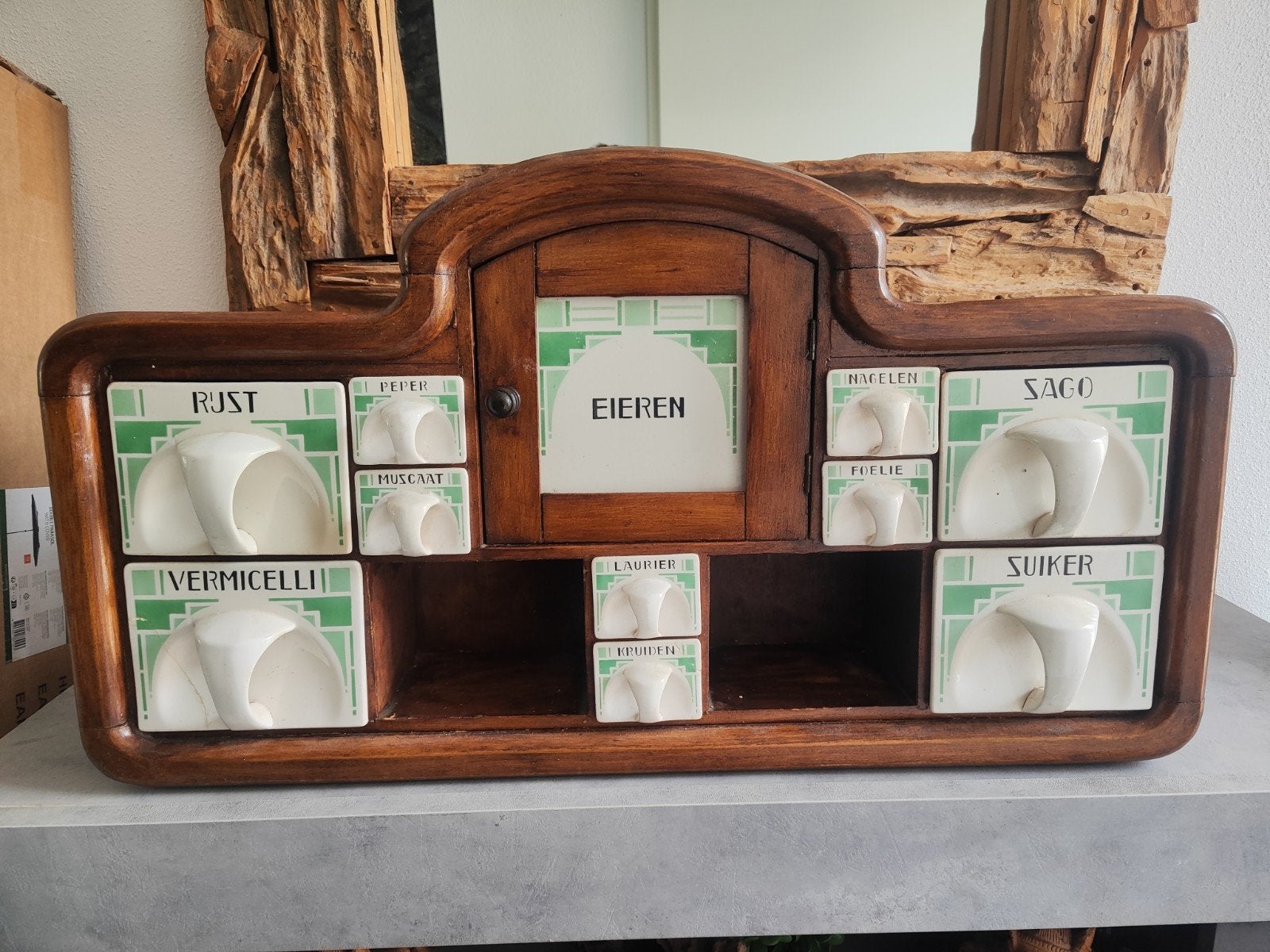 Antieke Art Deco kruidenkast jaren '30 porseleinen bakjes, Antiek en Kunst, Ophalen